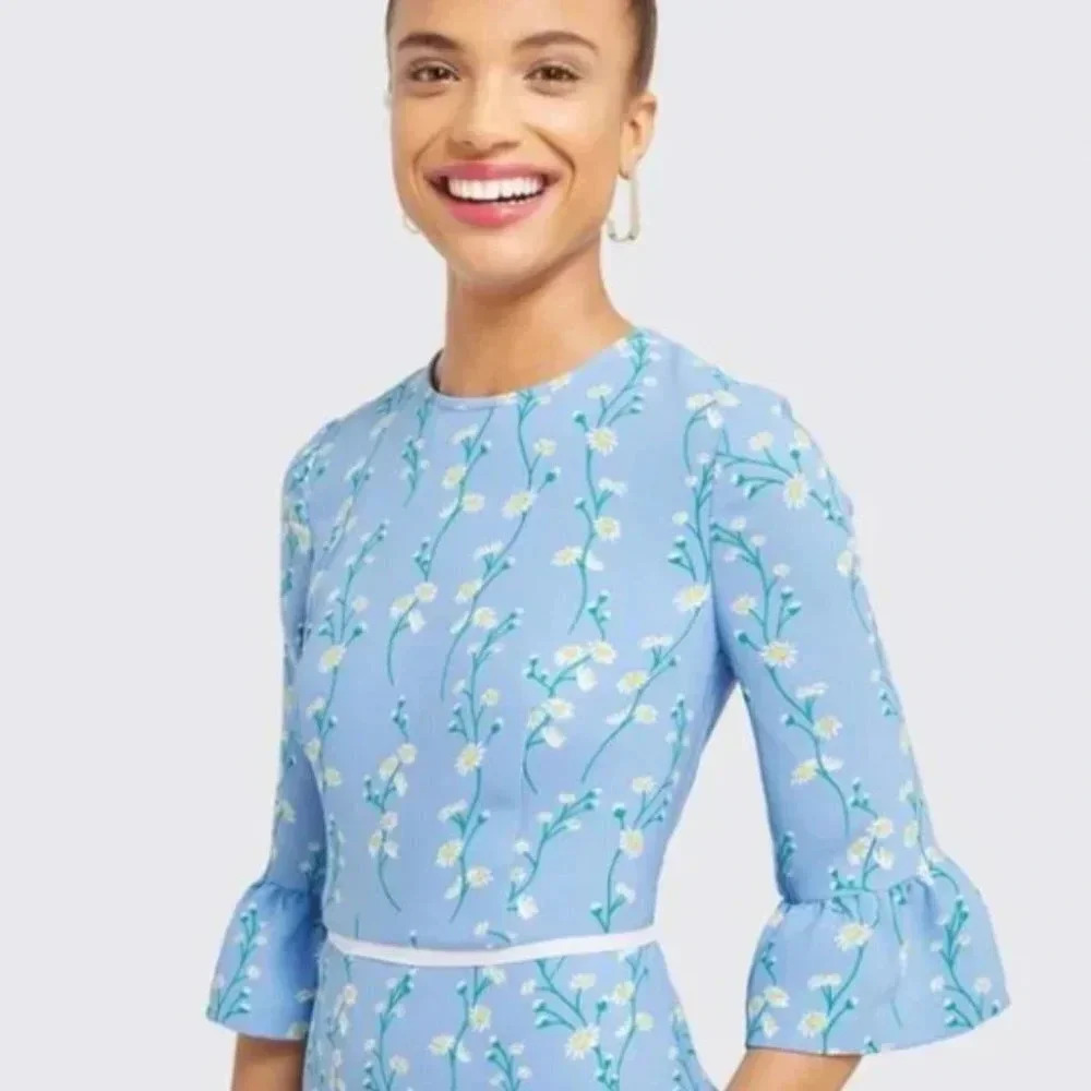 Draper James Blue Daisy Floral Rosslyn Dress 3/4 Sleeves - Picture 9 of 10